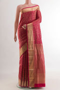 Maroon Soft Silk Saree with Zari Brocade on the body and Zari Border.  displayed on a mannequin