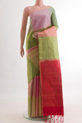 Multi Color Soft Silk Saree with Checked design on the body and Zari Border.  displayed on a mannequin