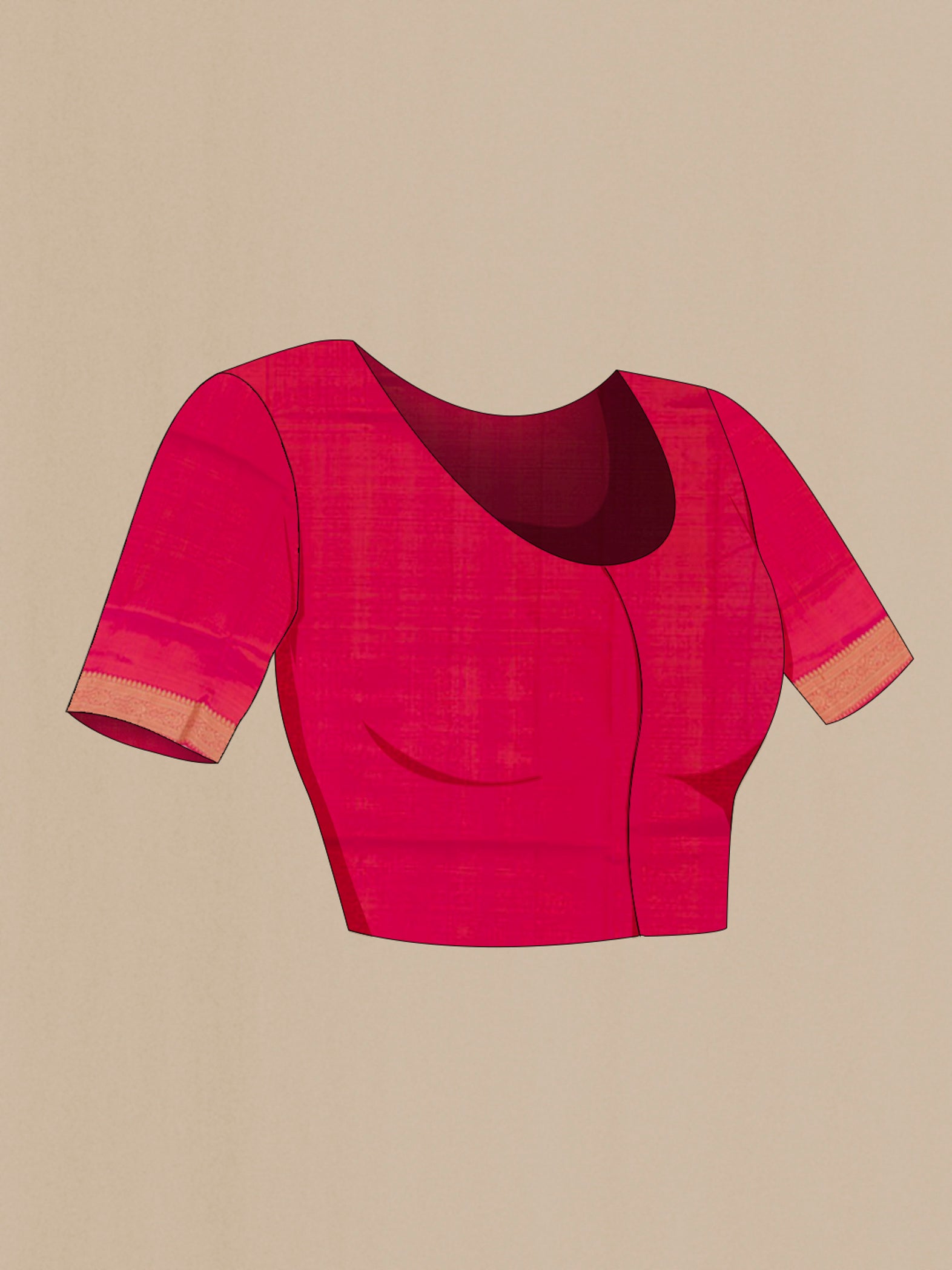 Close up image of the blouse of Pink Soft Silk Saree with Zari Butta on the body and Zari Border. 