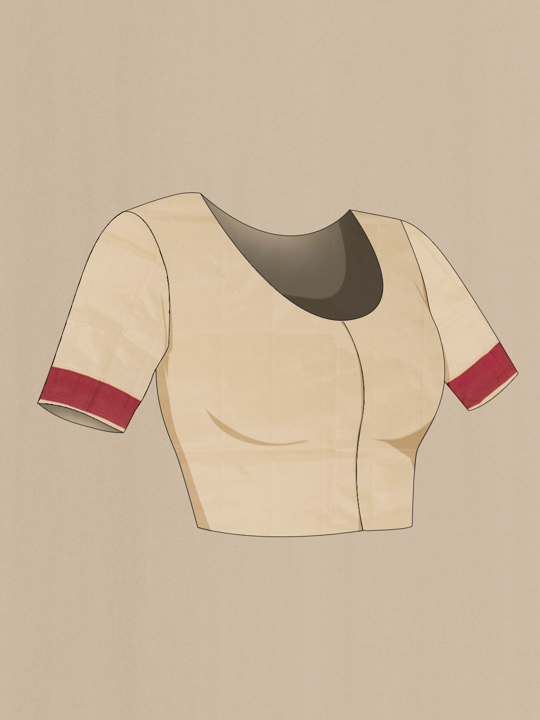 Close up image of the blouse of Cream Soft Silk Saree with Zari Butta on the body and Thread Border. 