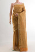 Caramel Mysore Crepe Saree with Zari Brocade on the body and Zari Border.  displayed on a mannequin