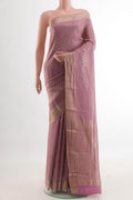 Lavender Mysore Crepe Saree with Zari Brocade on the body and Zari Border.  displayed on a mannequin