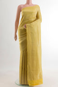 Yellow Mysore Crepe Saree with Zari Brocade on the body and Zari Border.  displayed on a mannequin
