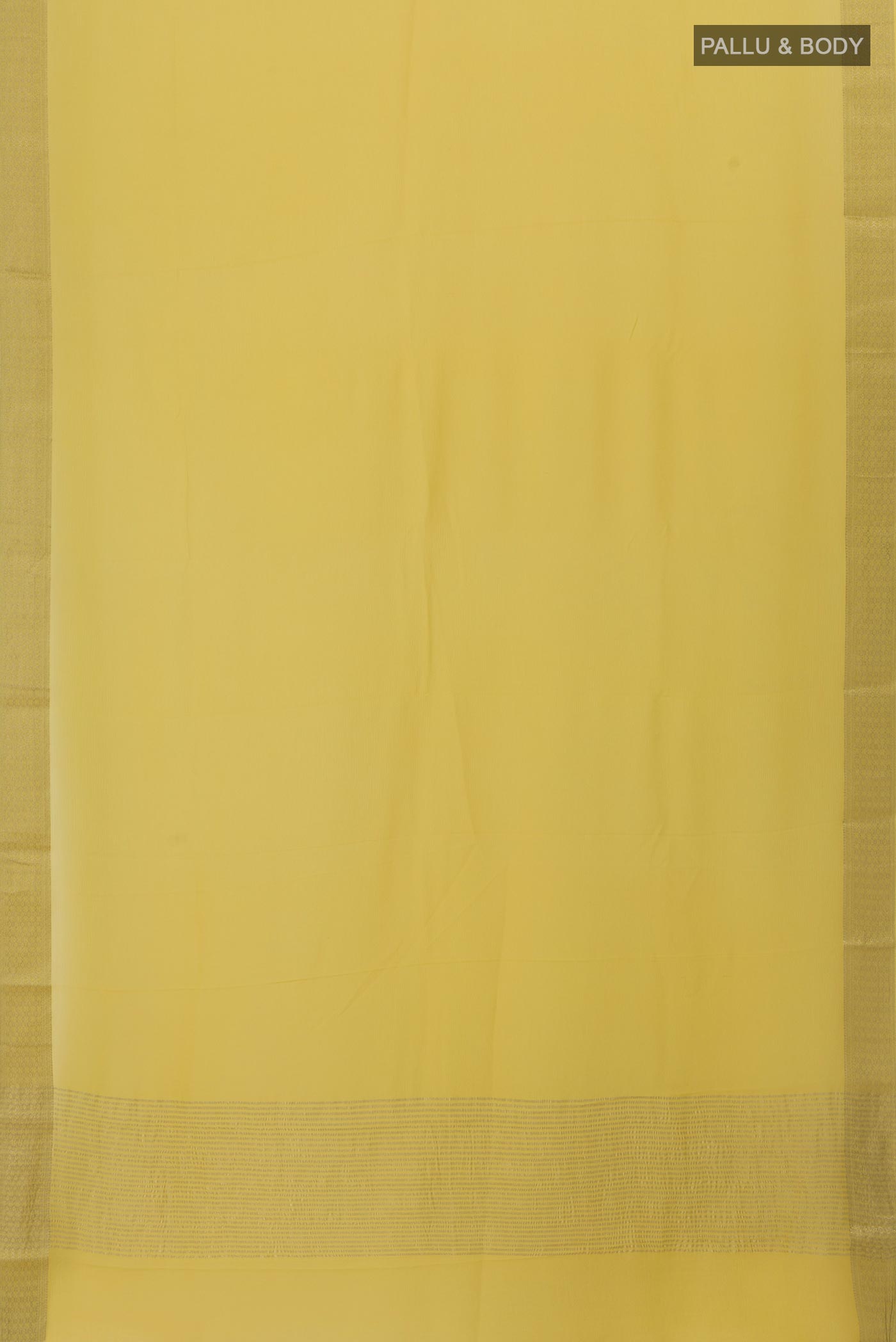 Flat view of Yellow Mysore Chiffon Saree with Plain Body and Zari Border. 