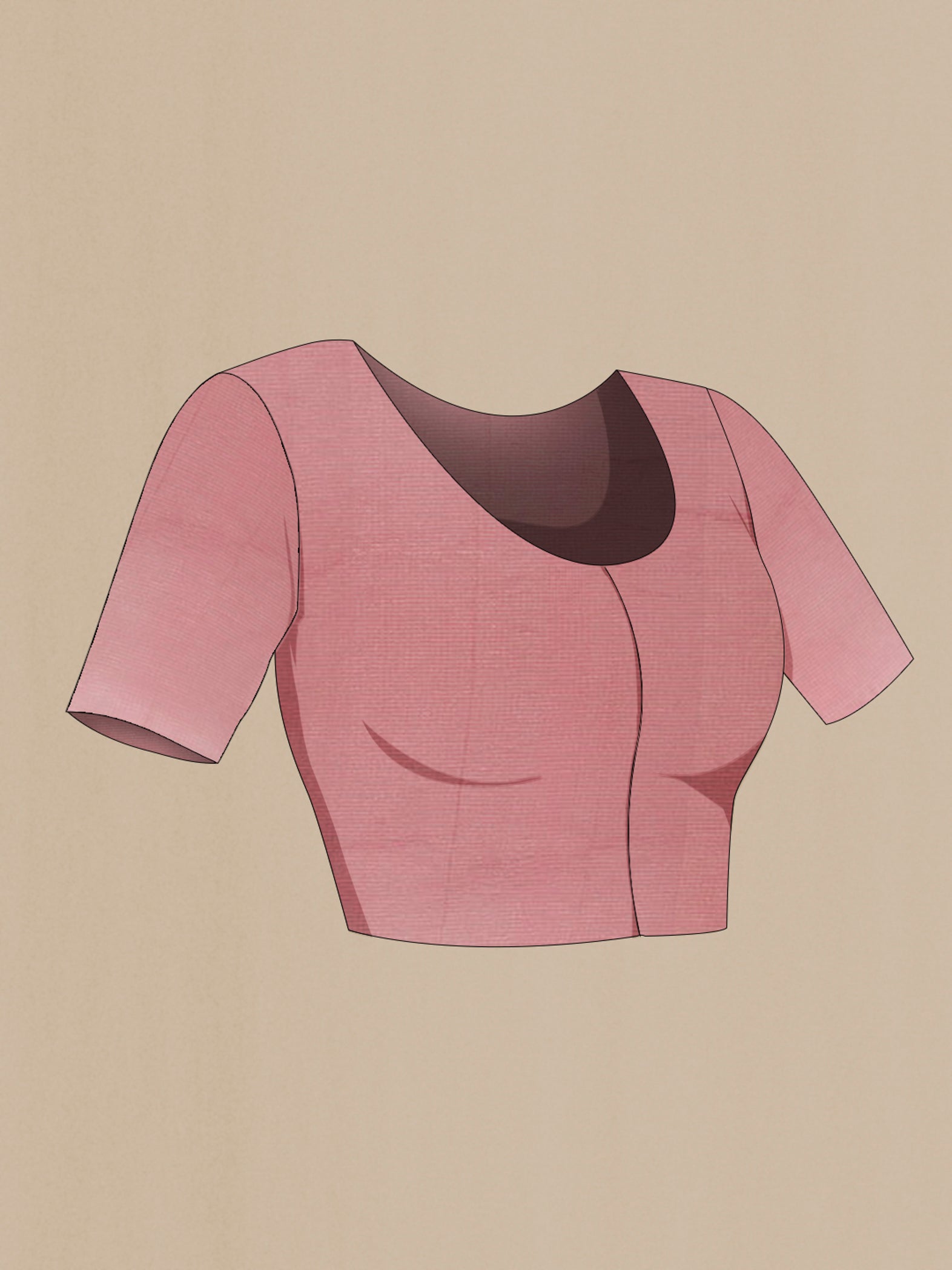 Close up image of the blouse of Pink Mysore Georgette Saree with Embroidery on the body and Zari Border. 