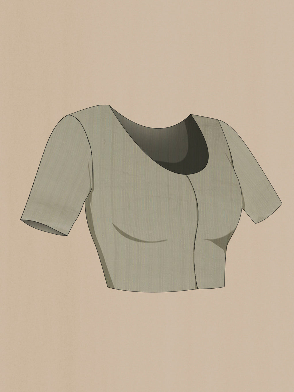 Close up image of the blouse of Grey Mysore Georgette Saree with Embroidery on the body and Zari Border. 