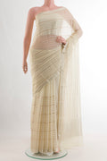 Off White Mysore Chiffon Saree with Stripes on the body and Zari Border.  displayed on a mannequin