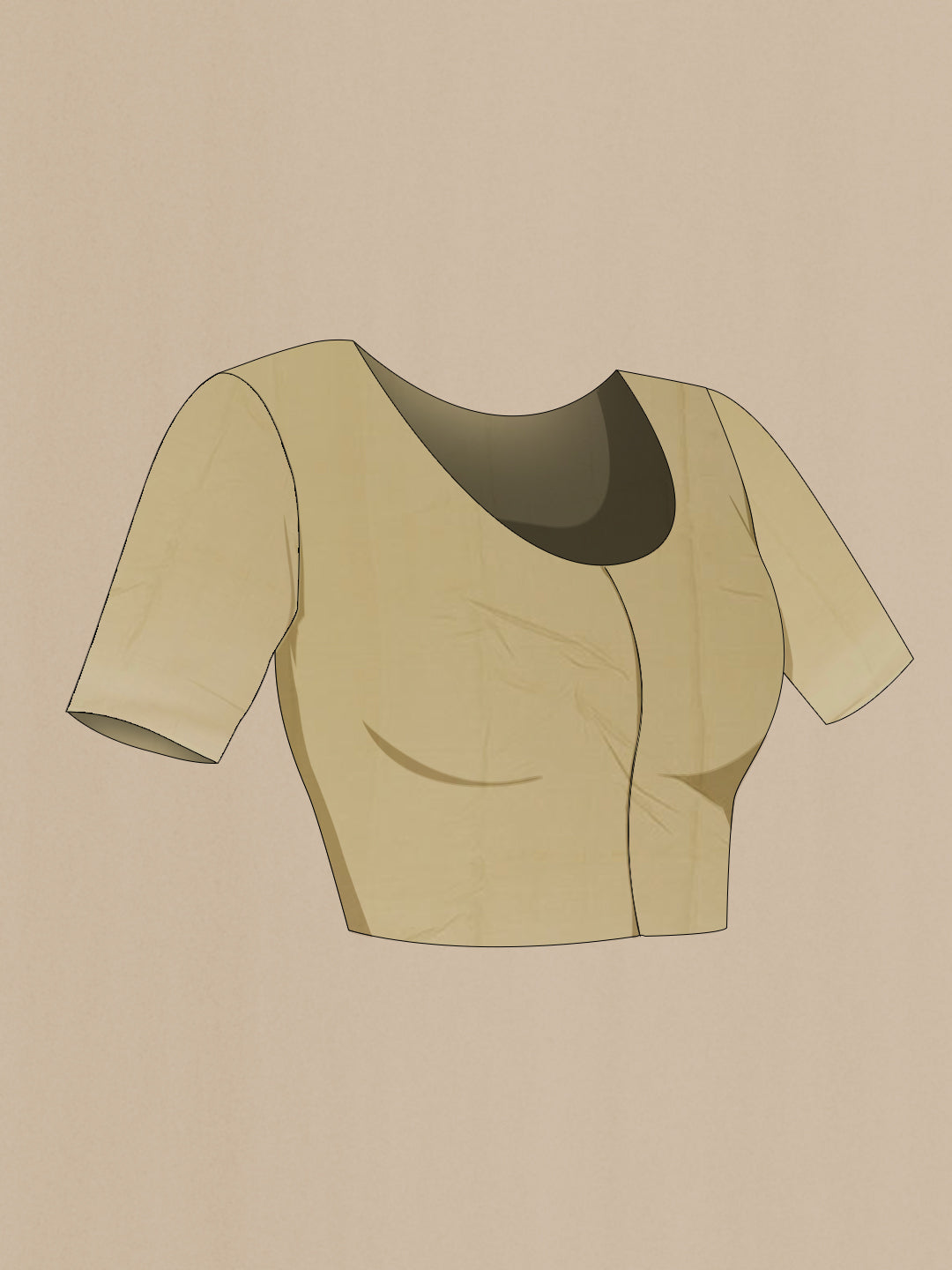 Close up image of the blouse of Beige Mysore Chiffon Saree with Embroidery on the body and Embroidery Border. 