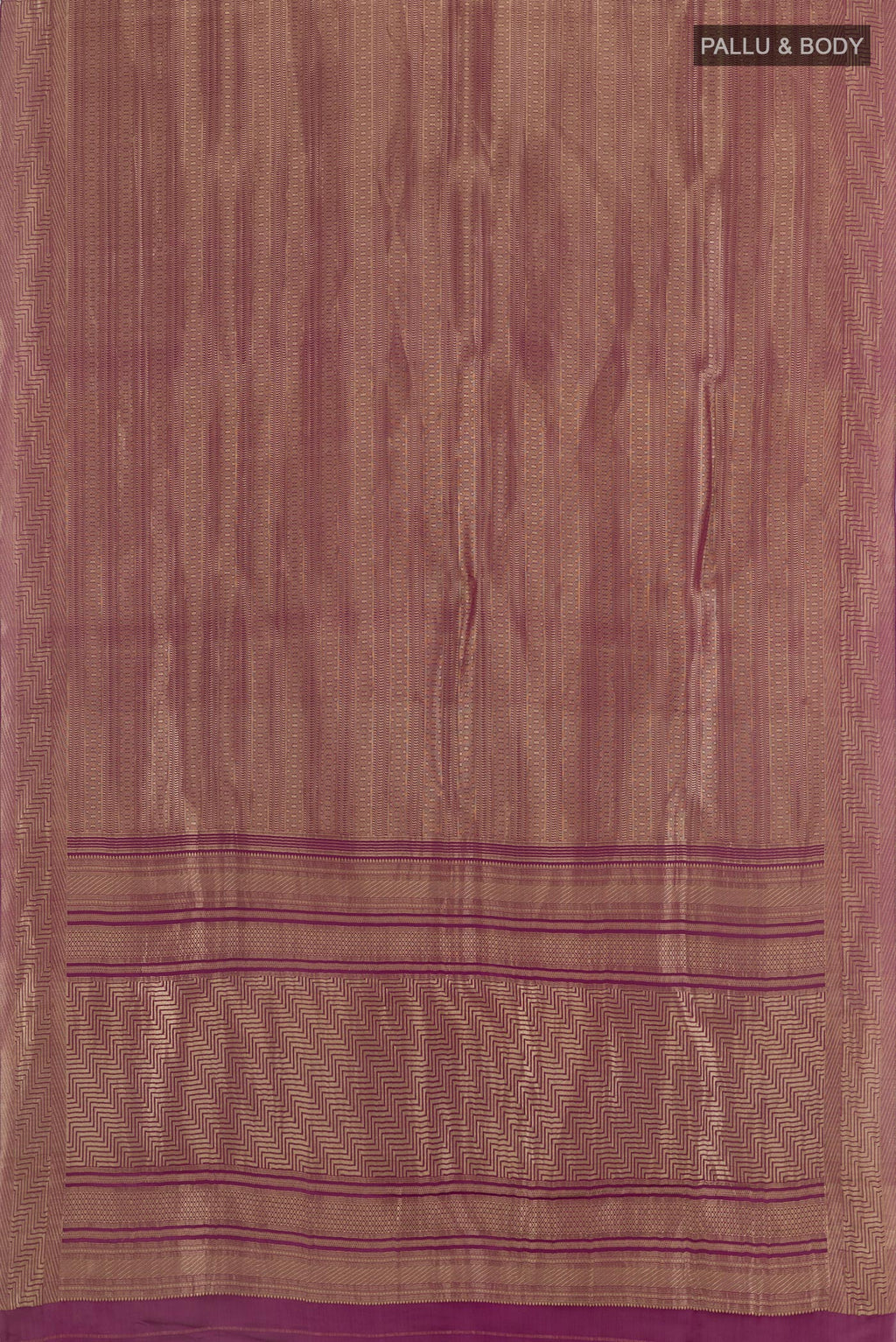 Flat view of Purple Mysore Crepe Saree with Zari Brocade on the body and Zari Border. 