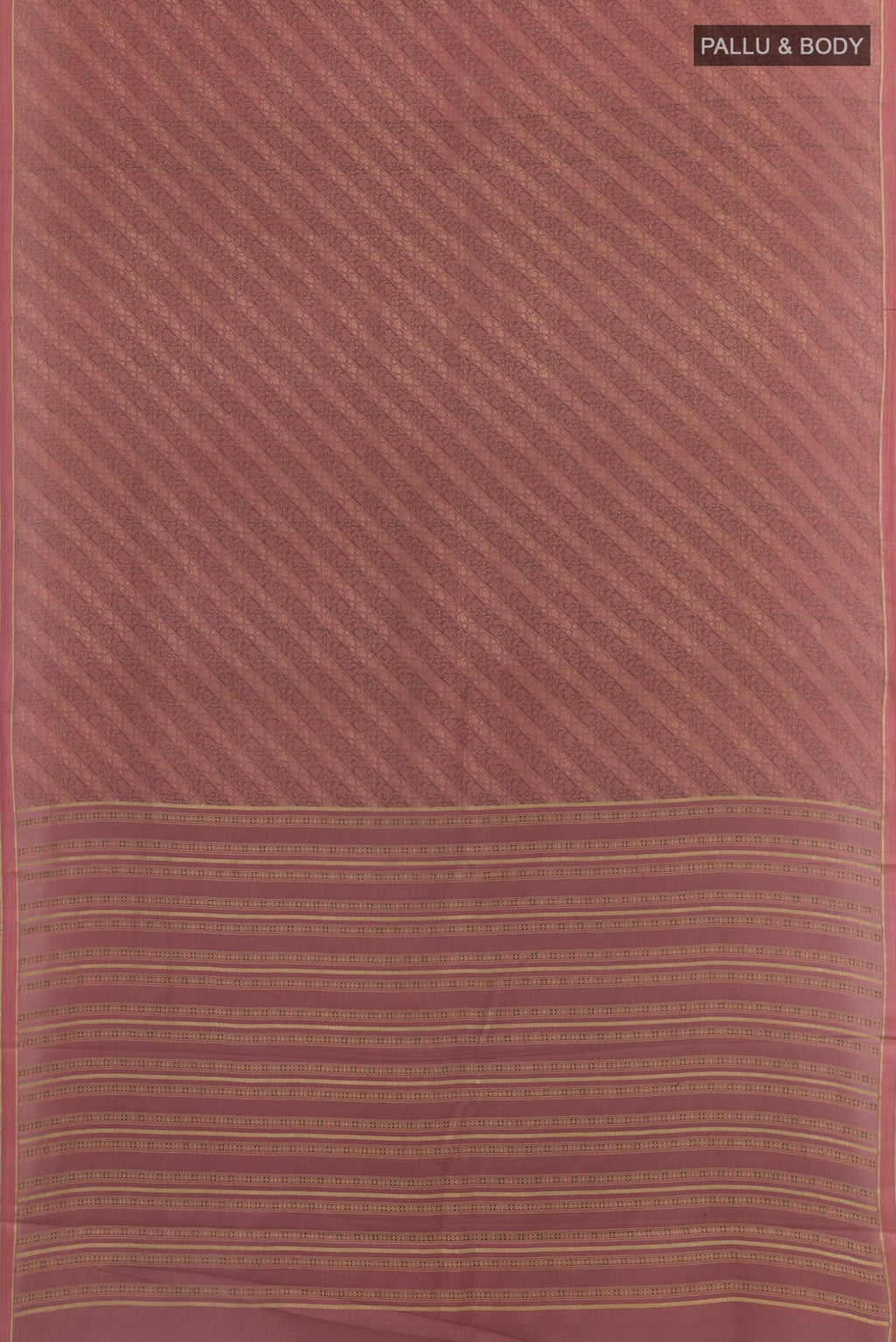 Flat view of Mauve Mysore Crepe Saree with Zari Brocade on the body and Zari Border. 