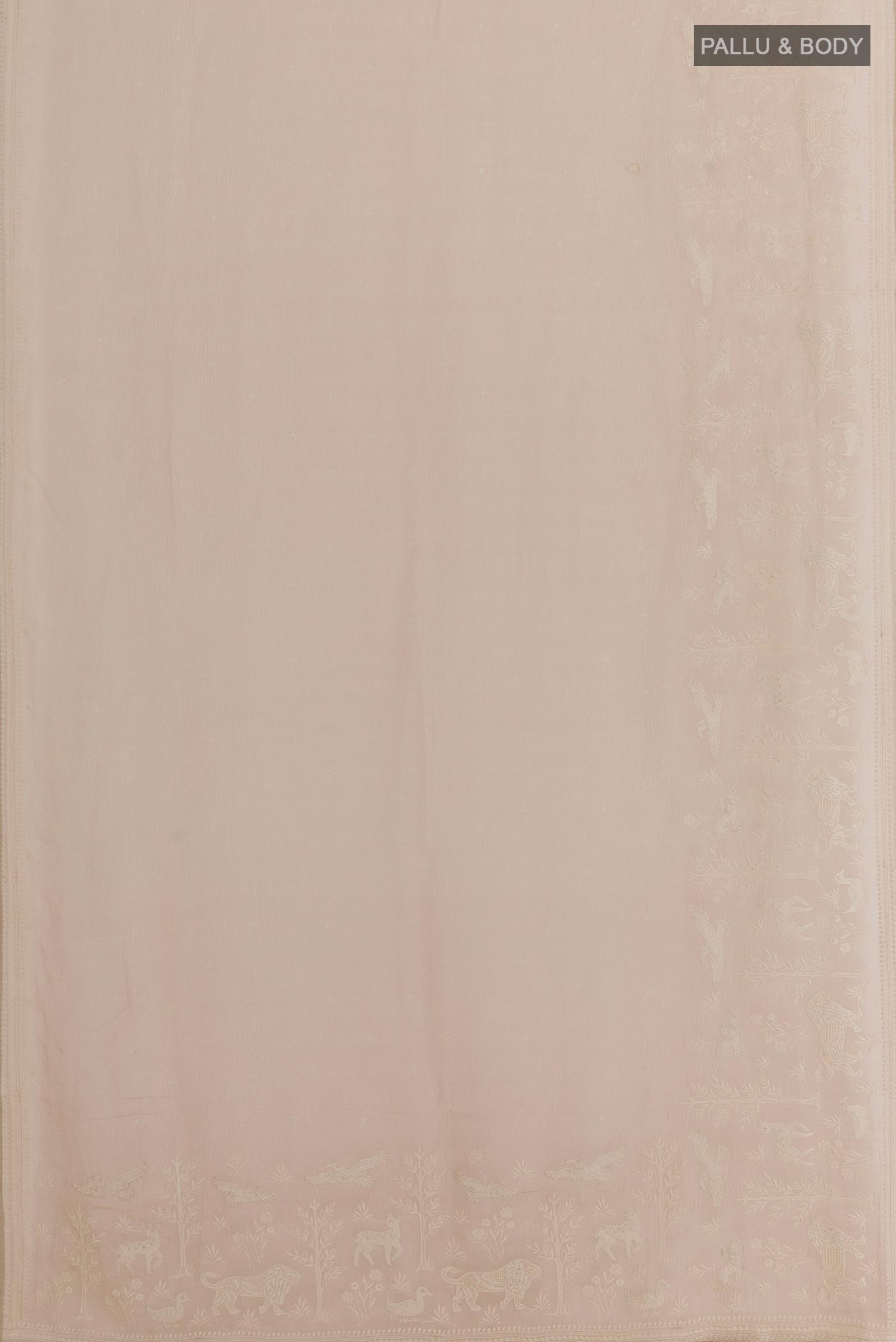 Flat view of Beige Mysore Georgette Saree with Embroidery on the body and Embroidery Border. 