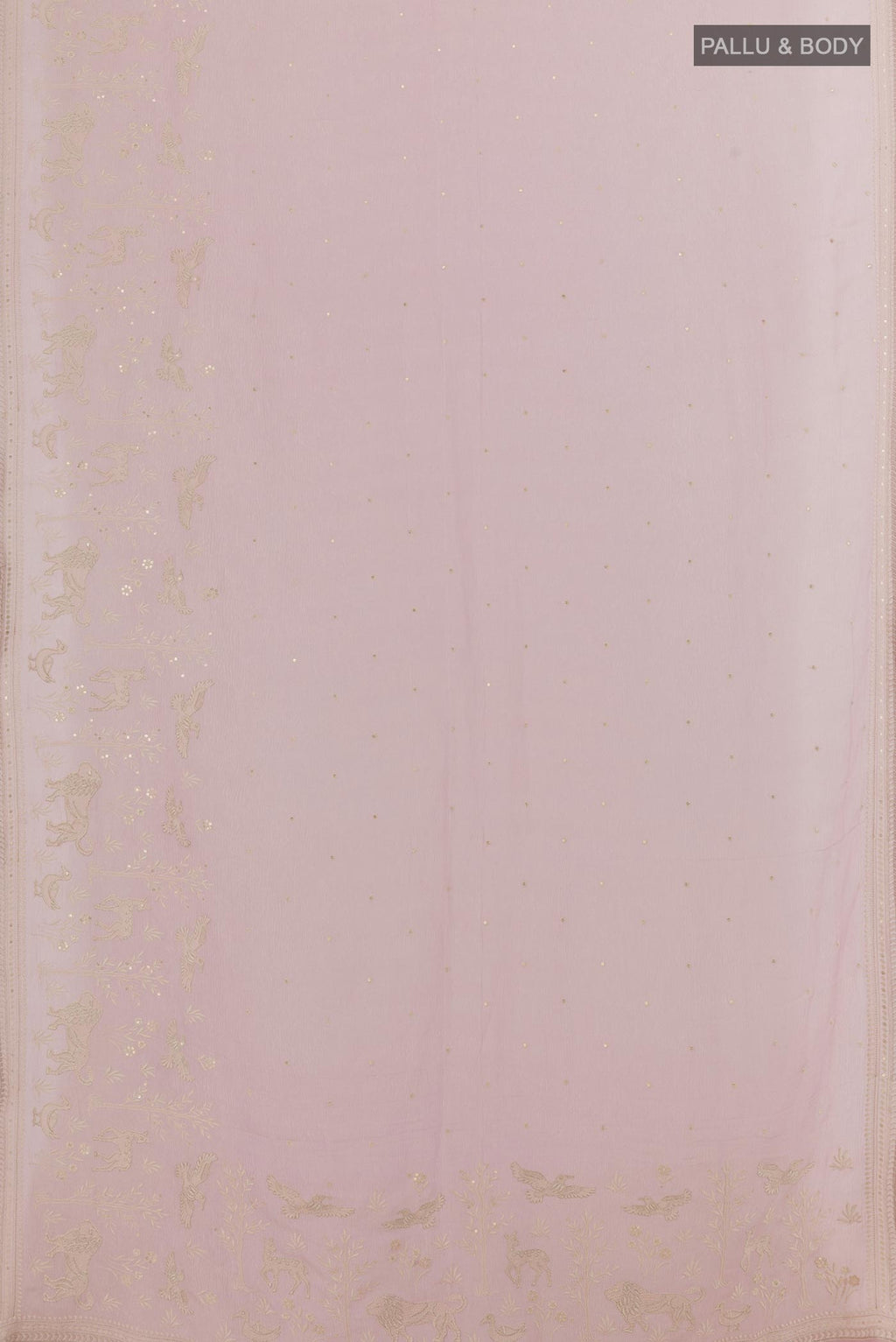 Flat view of Pink Mysore Georgette Saree with Embroidery on the body and Zari Border. 