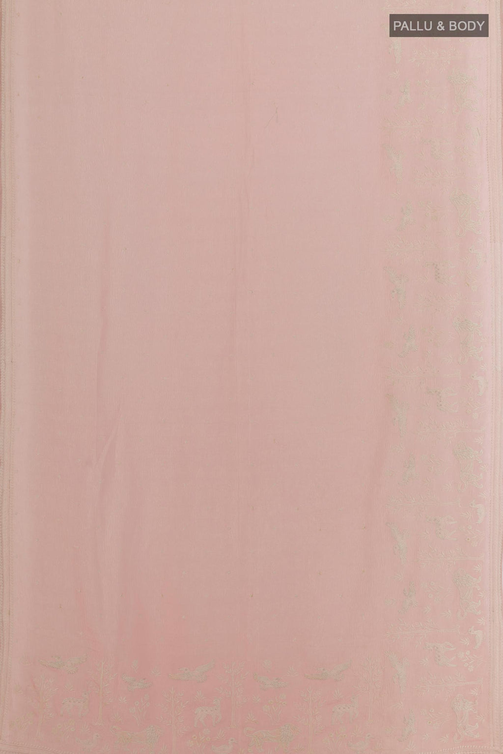 Flat view of Pink Mysore Chiffon Saree with Embroidery on the body and Embroidery Border. 