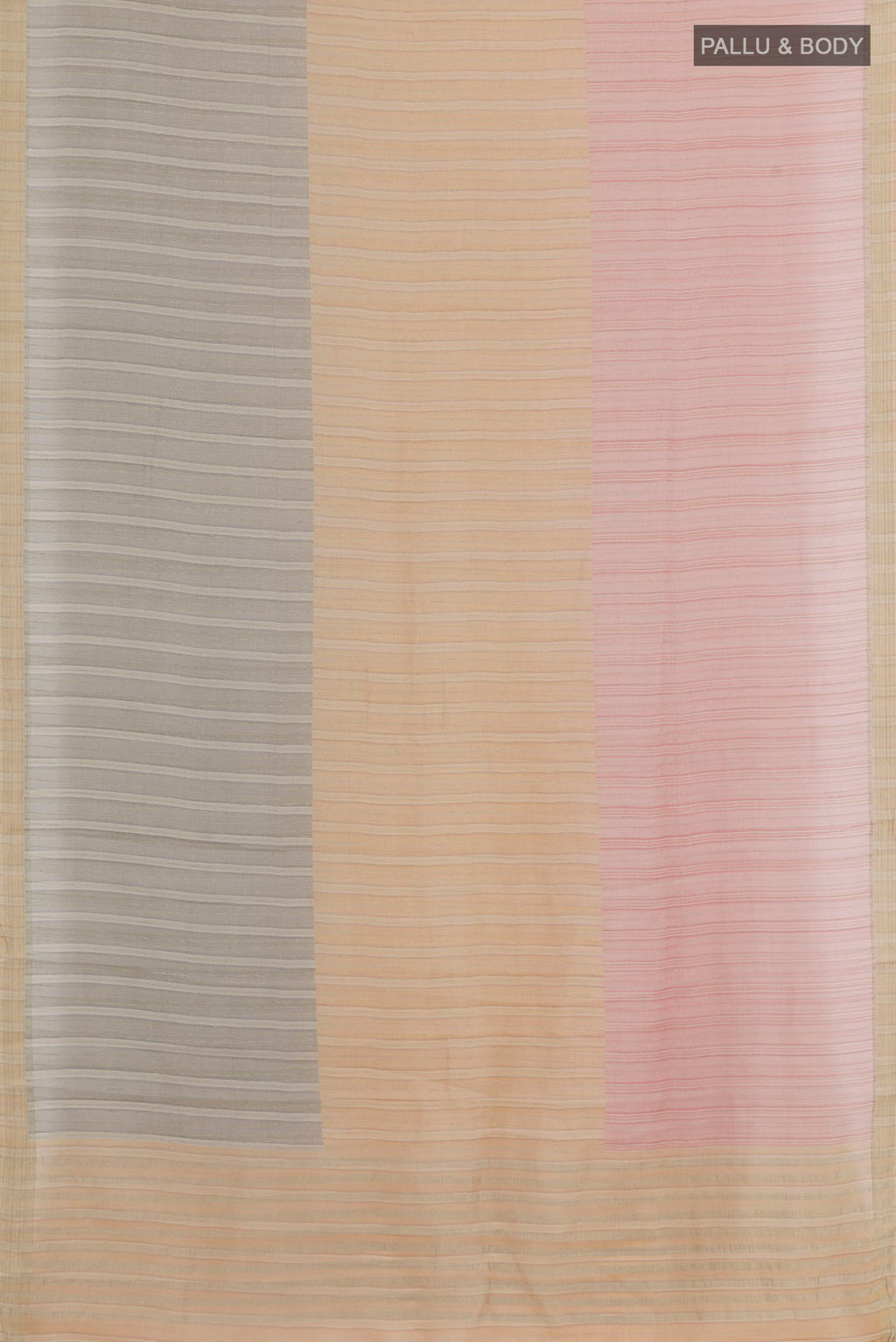 Flat view of Multi Color Mysore Georgette Saree with Stripes on the body and Zari Border. 