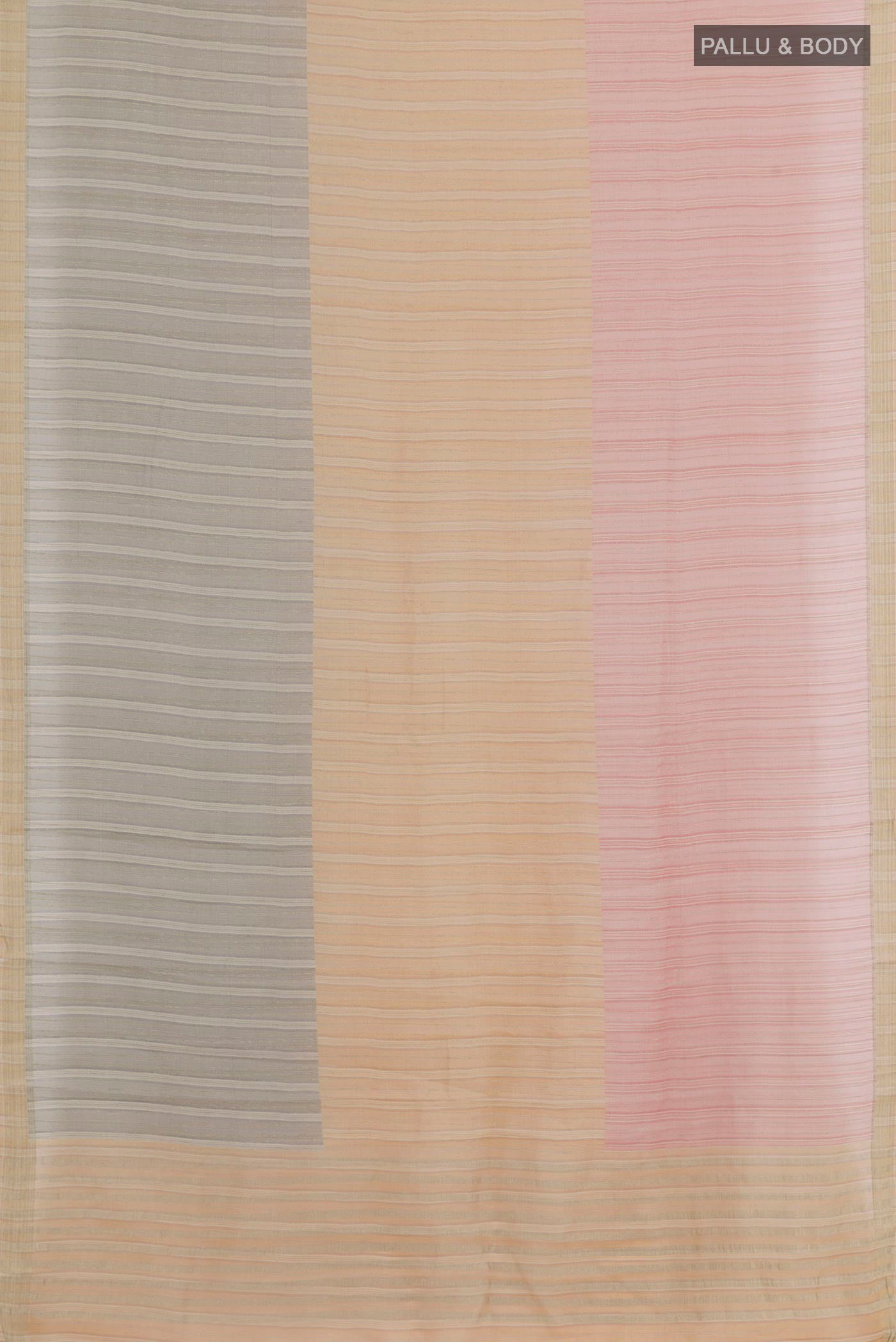 Flat view of Multi Color Mysore Georgette Saree with Stripes on the body and Zari Border. 