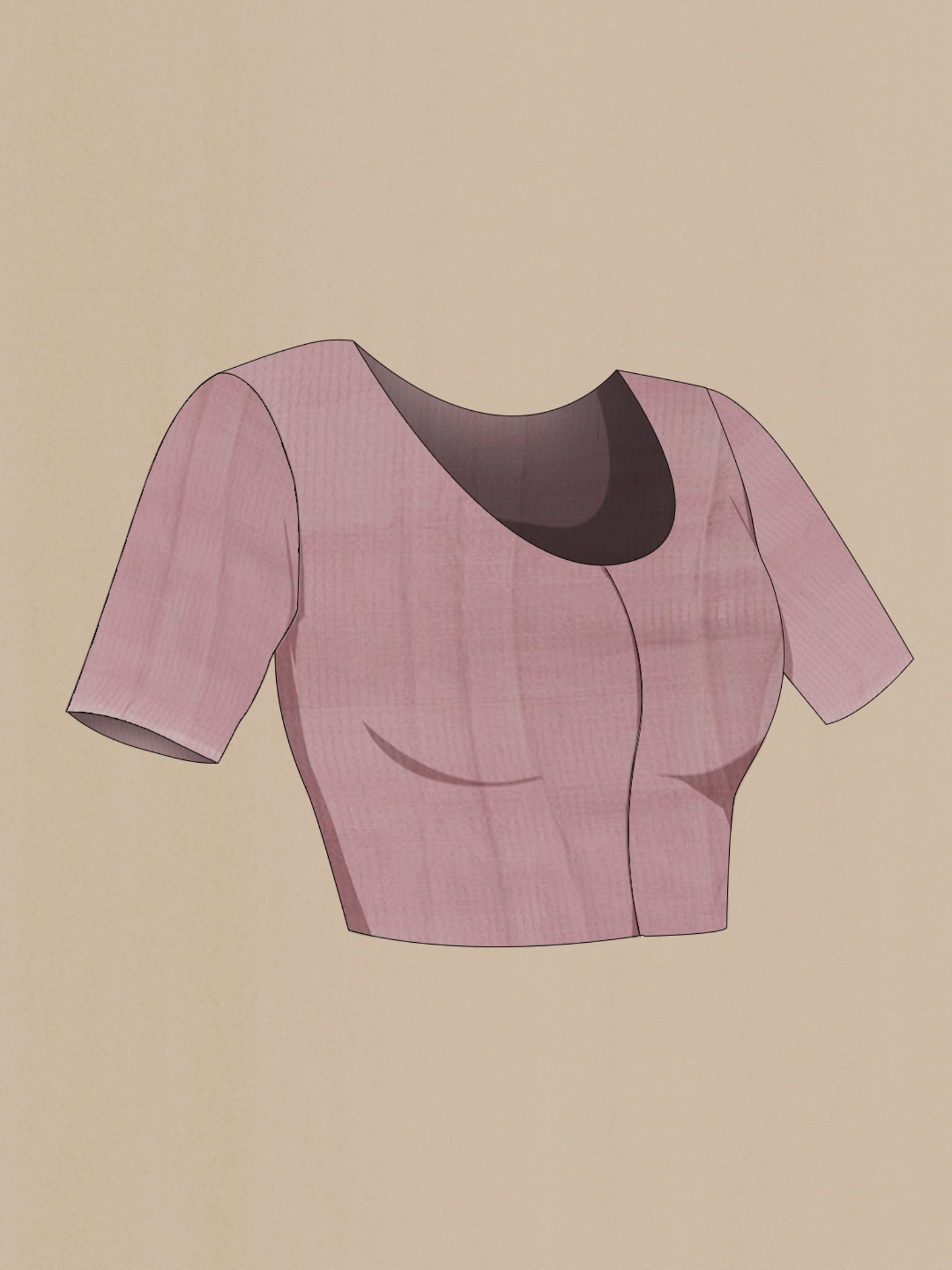Close up image of the blouse of Lavender Mysore Georgette Saree with Stripes on the body and Zari Border. 