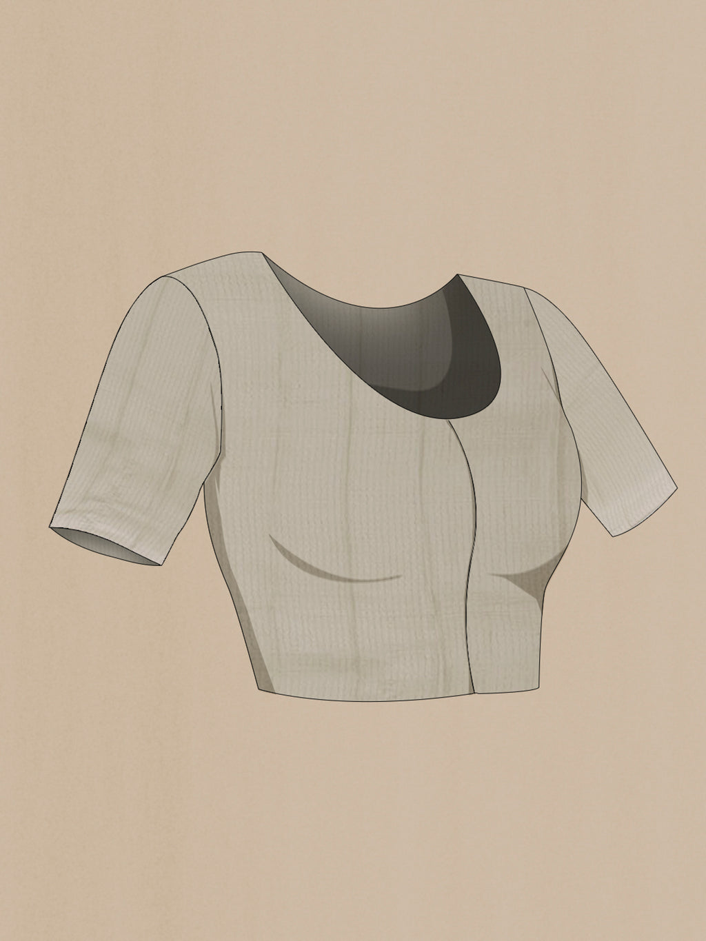 Close up image of the blouse of Grey Mysore Georgette Saree with Stripes on the body and Zari Border. 