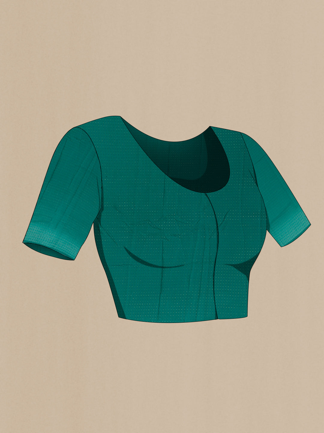 Close up image of the blouse of Sea Green Mysore Chiffon Saree with Plain Body and Zari Border. 