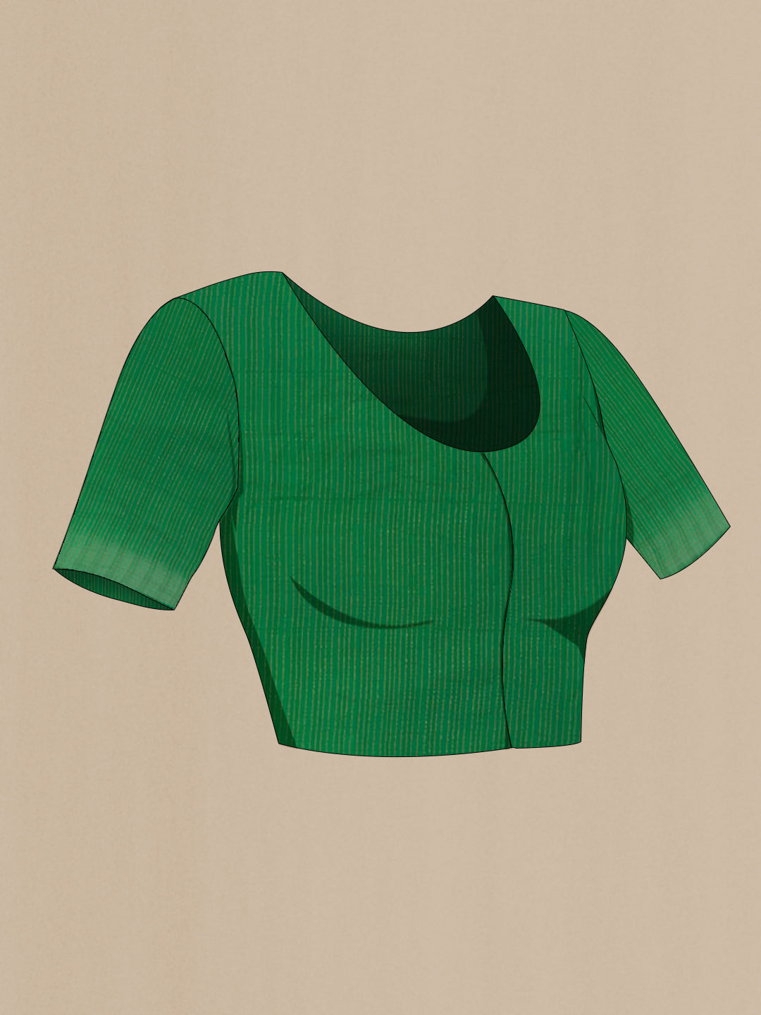 Close up image of the blouse of Green Mysore Chiffon Saree with Plain Body and Zari Border. 