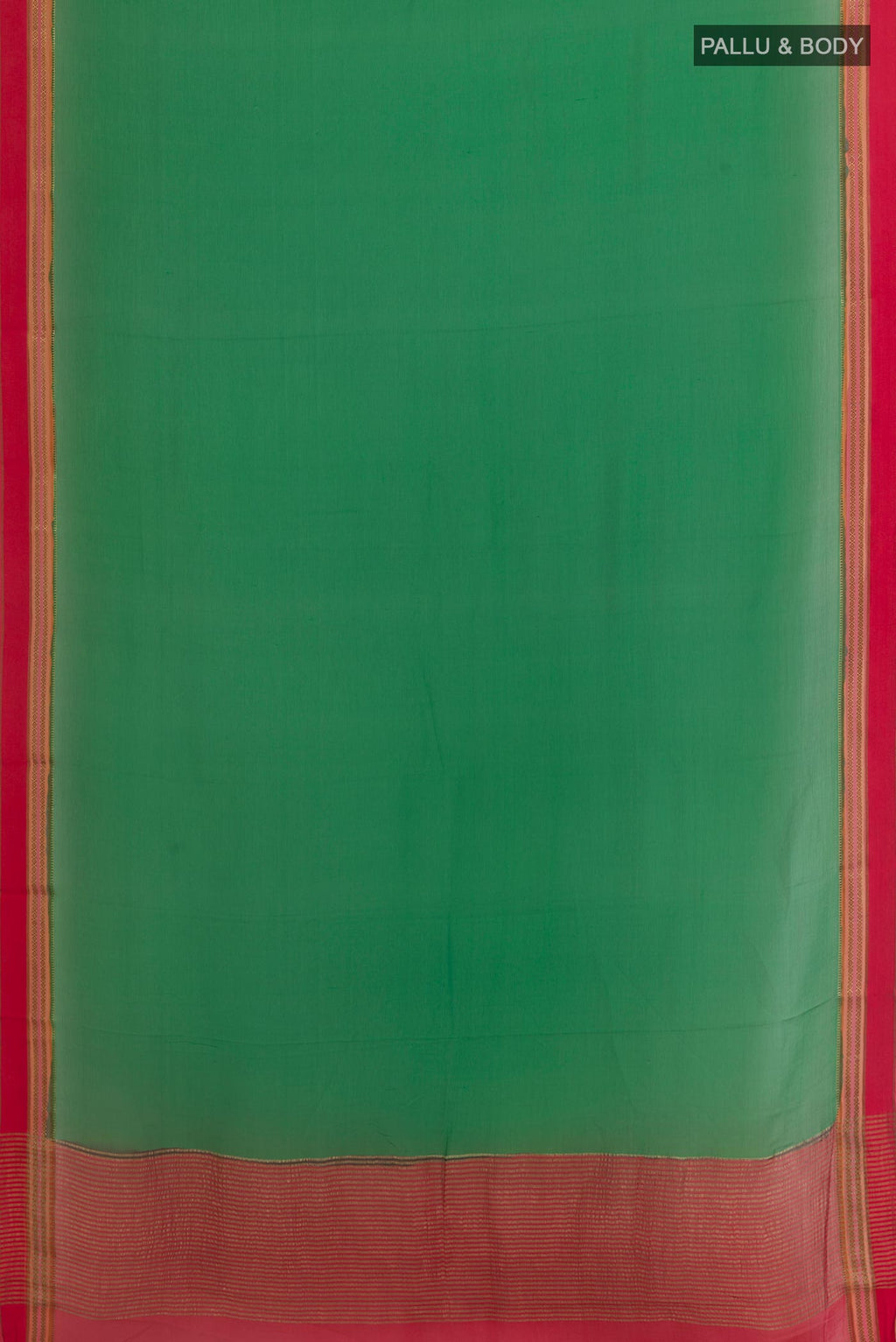 Flat view of Green Mysore Chiffon Saree with Plain Body and Zari Border. 