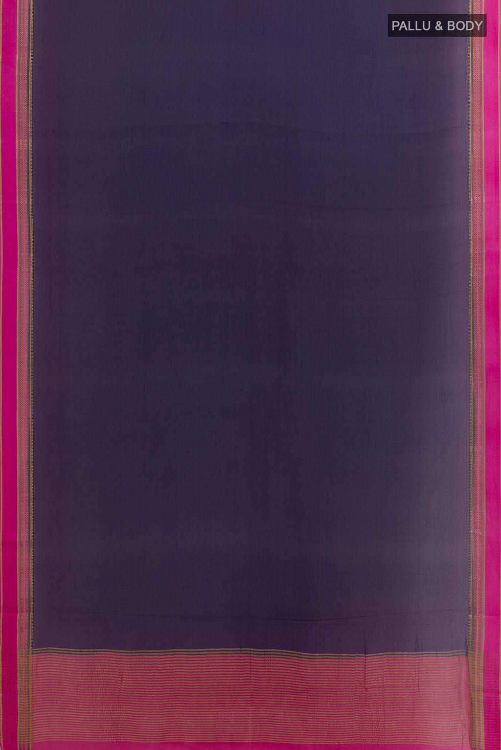 Flat view of Navy Blue Mysore Chiffon Saree with Plain Body and Zari Border. 