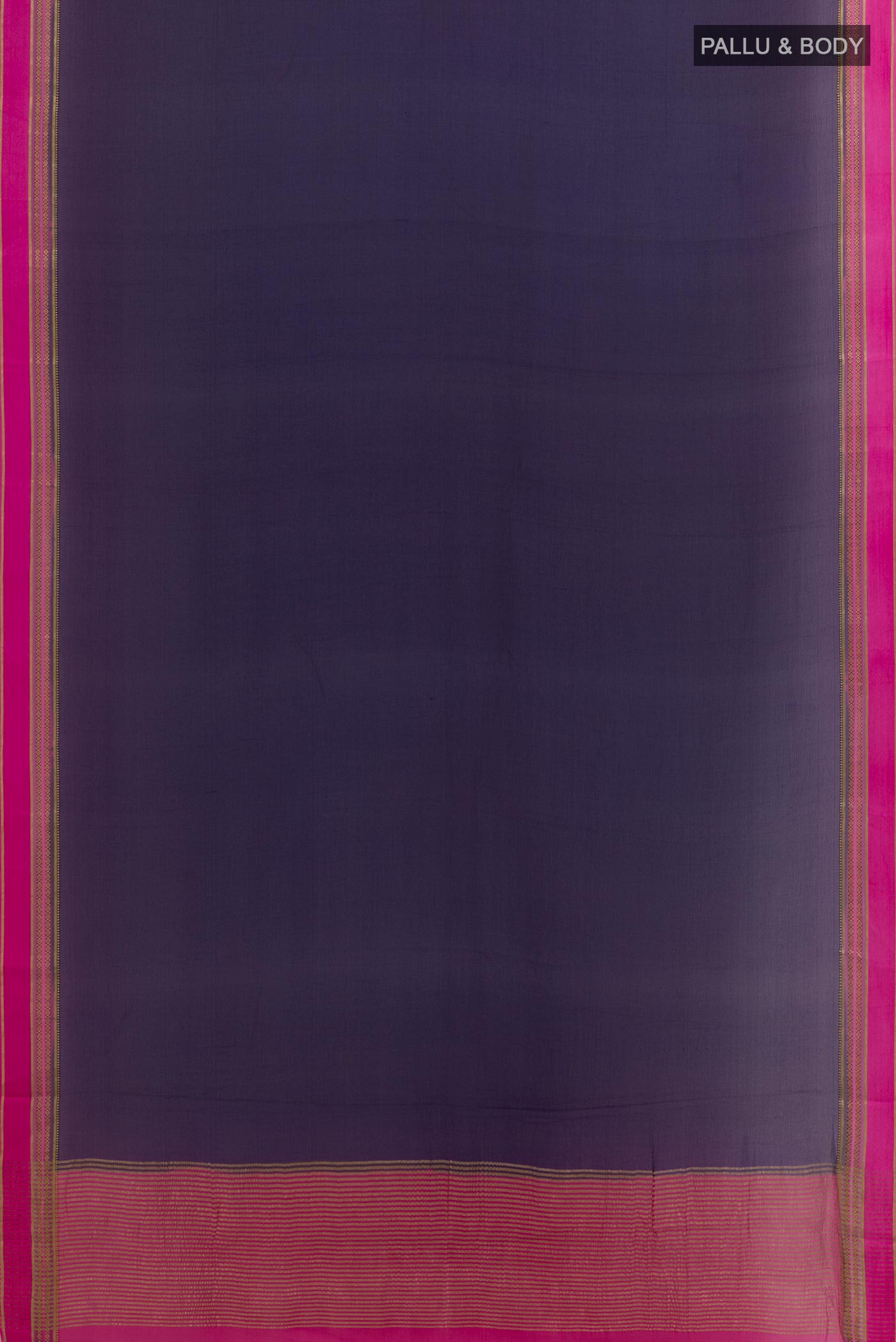 Flat view of Navy Blue Mysore Chiffon Saree with Plain Body and Zari Border. 