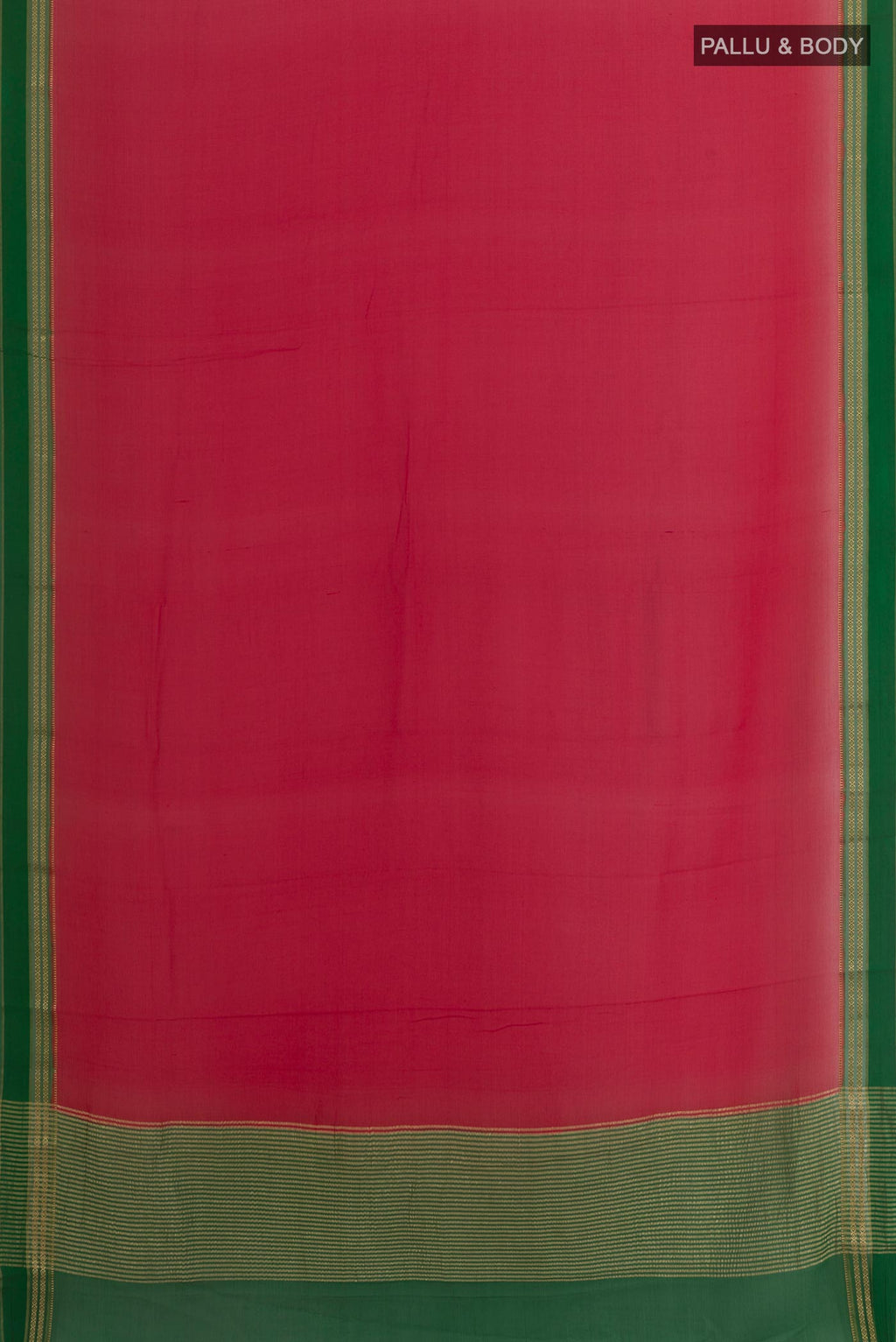 Flat view of Red Mysore Chiffon Saree with Plain Body and Zari Border. 