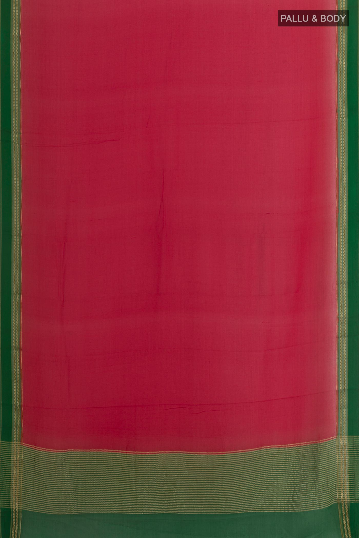 Flat view of Red Mysore Chiffon Saree with Plain Body and Zari Border. 