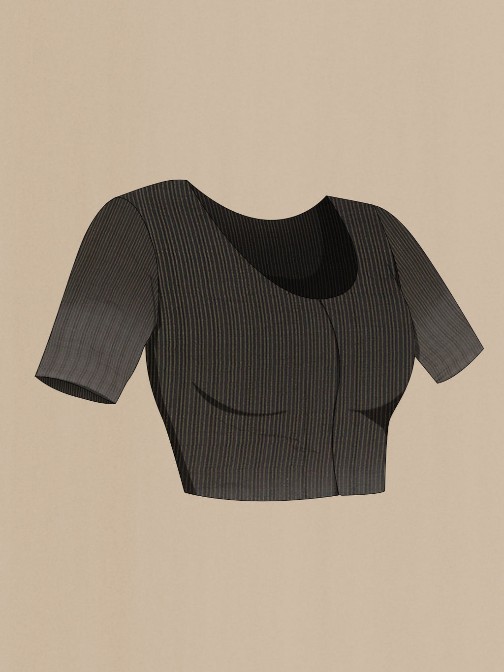 Close up image of the blouse of Black Mysore Chiffon Saree with Plain Body and Zari Border. 