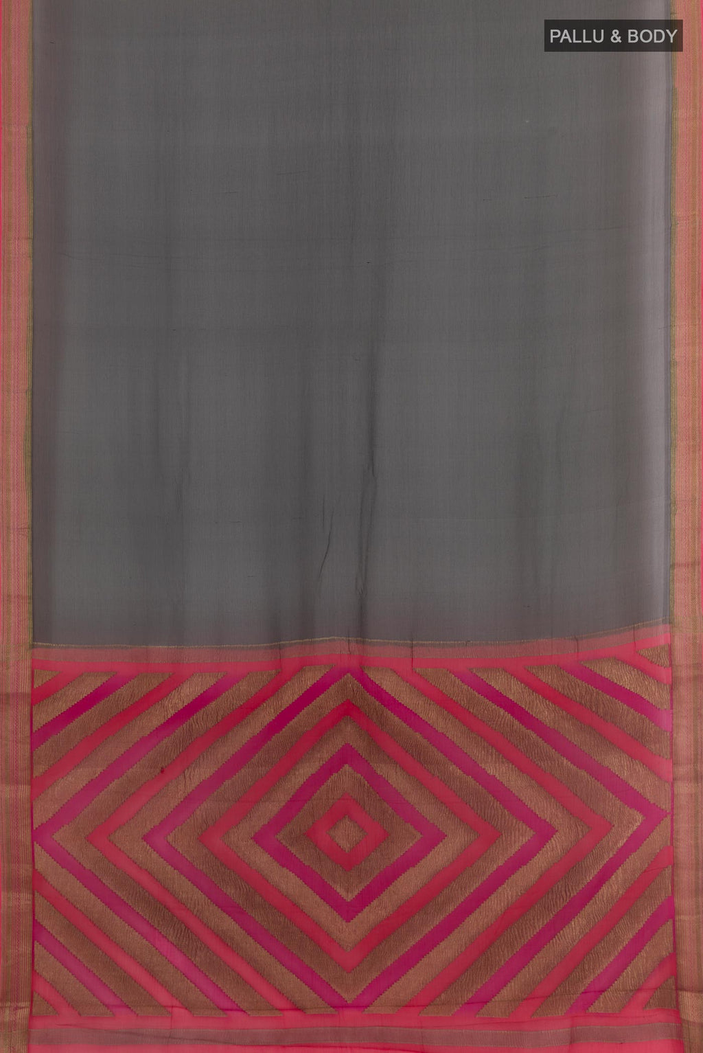 Flat view of Black Mysore Chiffon Saree with Plain Body and Zari Border. 