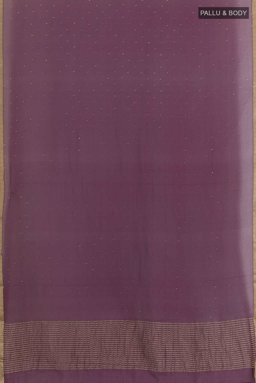 Flat view of Purple Mysore Chiffon Saree with Stripes on the body and Zari Border. 