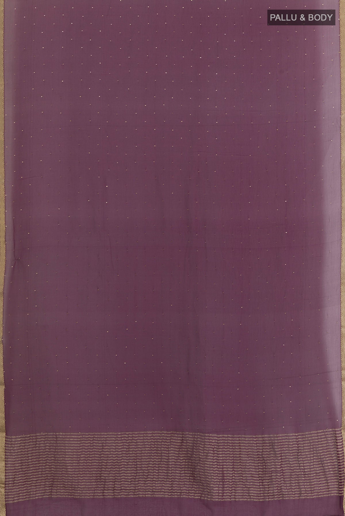 Flat view of Purple Mysore Chiffon Saree with Stripes on the body and Zari Border. 
