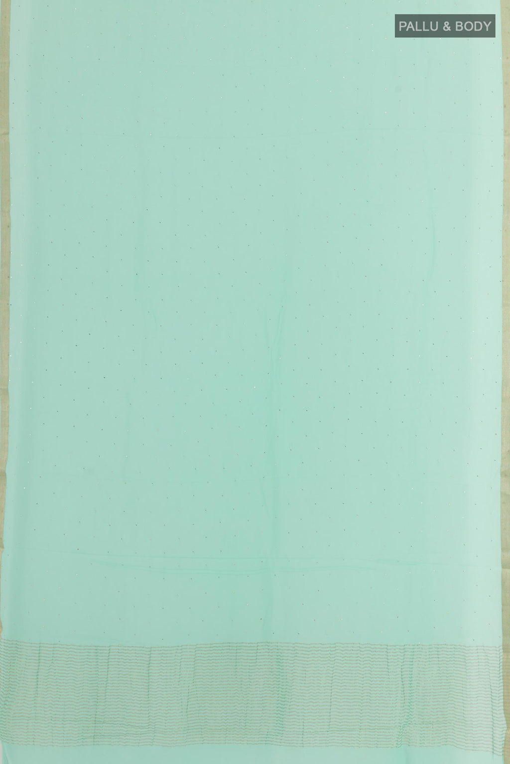 Flat view of Light Blue Mysore Chiffon Saree with Embroidery on the body and Zari Border. 