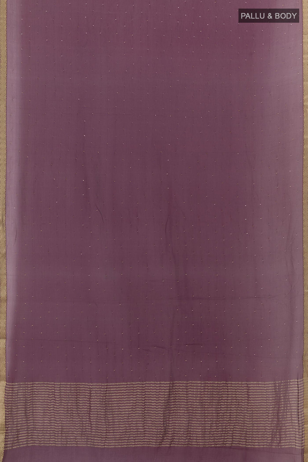 Flat view of Purple Mysore Chiffon Saree with Embroidery on the body and Zari Border. 