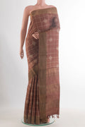 Brown Tussar Saree with Checked design on the body and Zari Border.  displayed on a mannequin