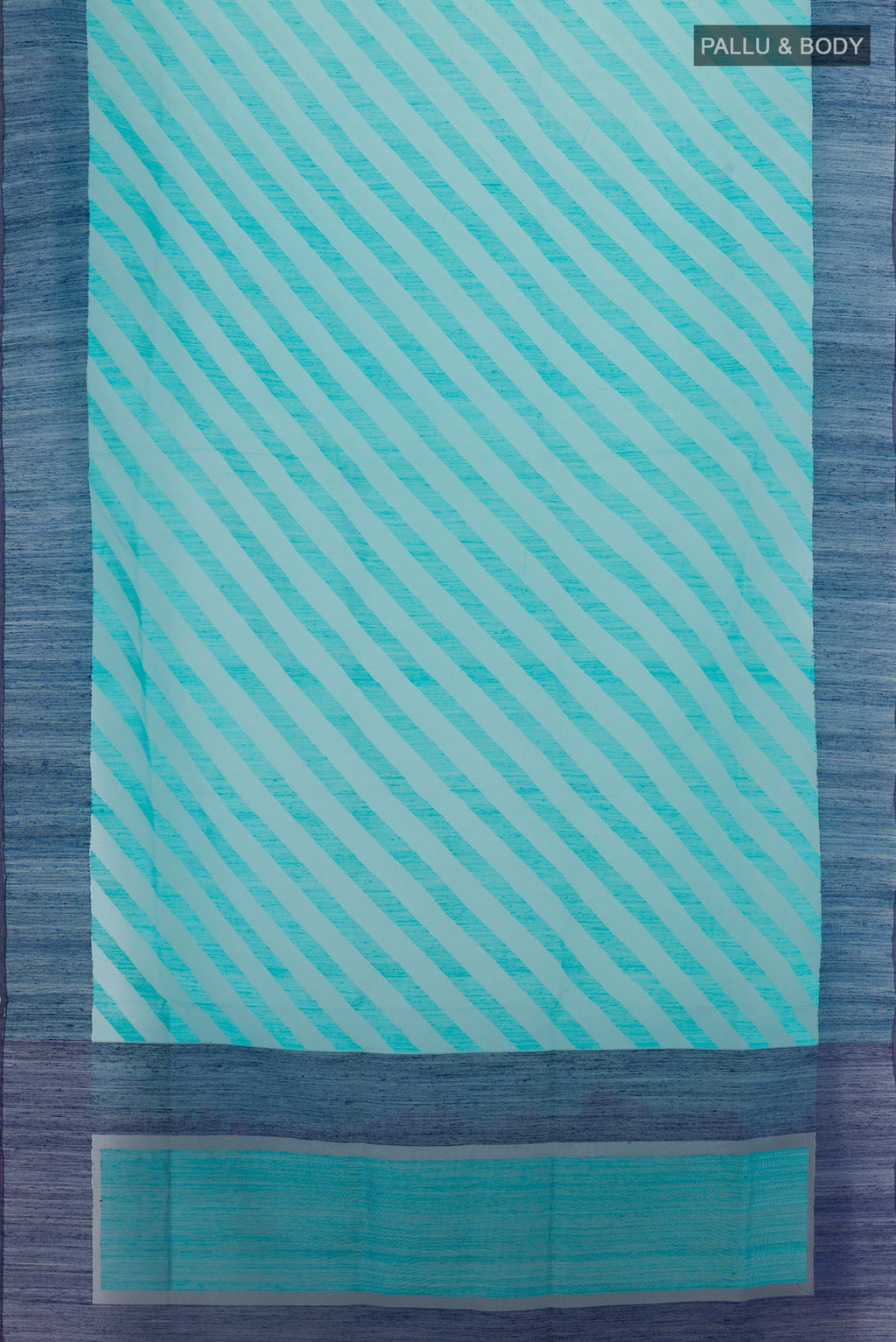 Flat view of Light Blue Banarasi Kora Silk Saree with Thread Butta on the body and Plain Border. 