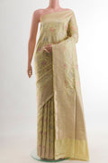 Sandal Banarasi Silk Saree with Zari Brocade on the body and Zari Border.  displayed on a mannequin