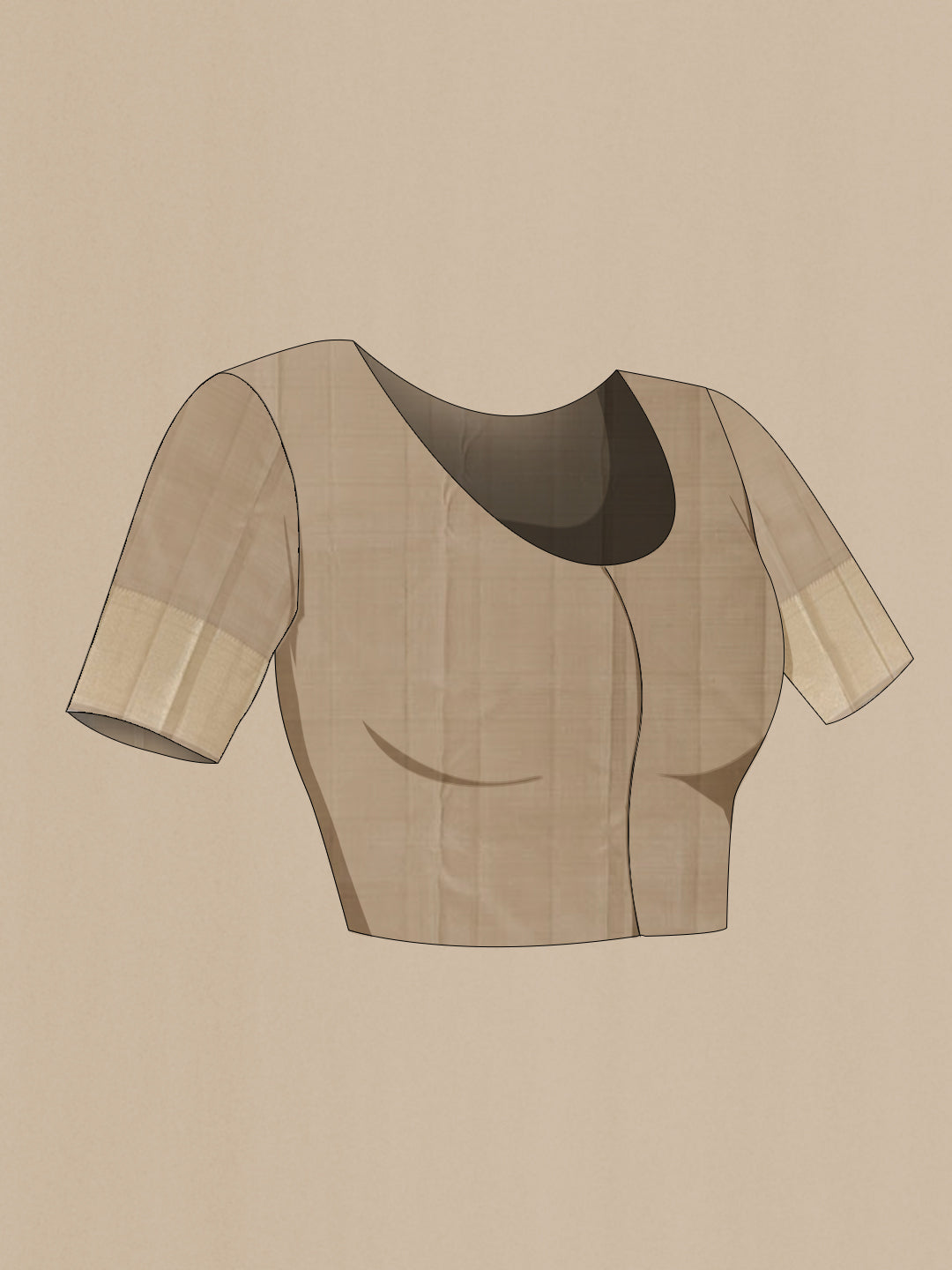 Close up image of the blouse of Grey Kanchipuram Silk Saree with Zari Brocade on the body and Zari Border. 