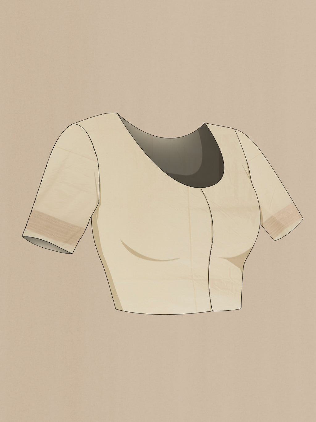 Close up image of the blouse of Cream Banarasi Silk Saree with Zari Brocade on the body and Zari Border. 