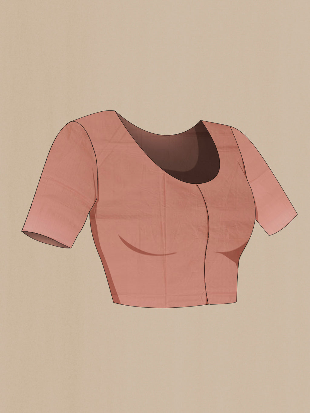 Close up image of the blouse of Rose Gold Banarasi Silk Saree with Zari Brocade on the body and Zari Border. 