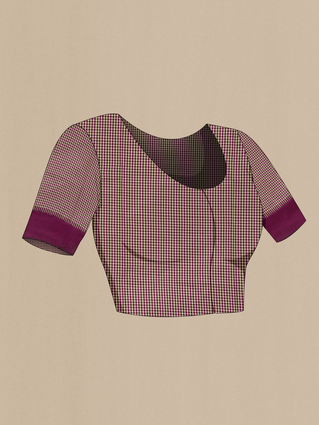 Close up image of the blouse of Purple Pochampally Silk Saree with Pure Ikat on the body and Without Border. 