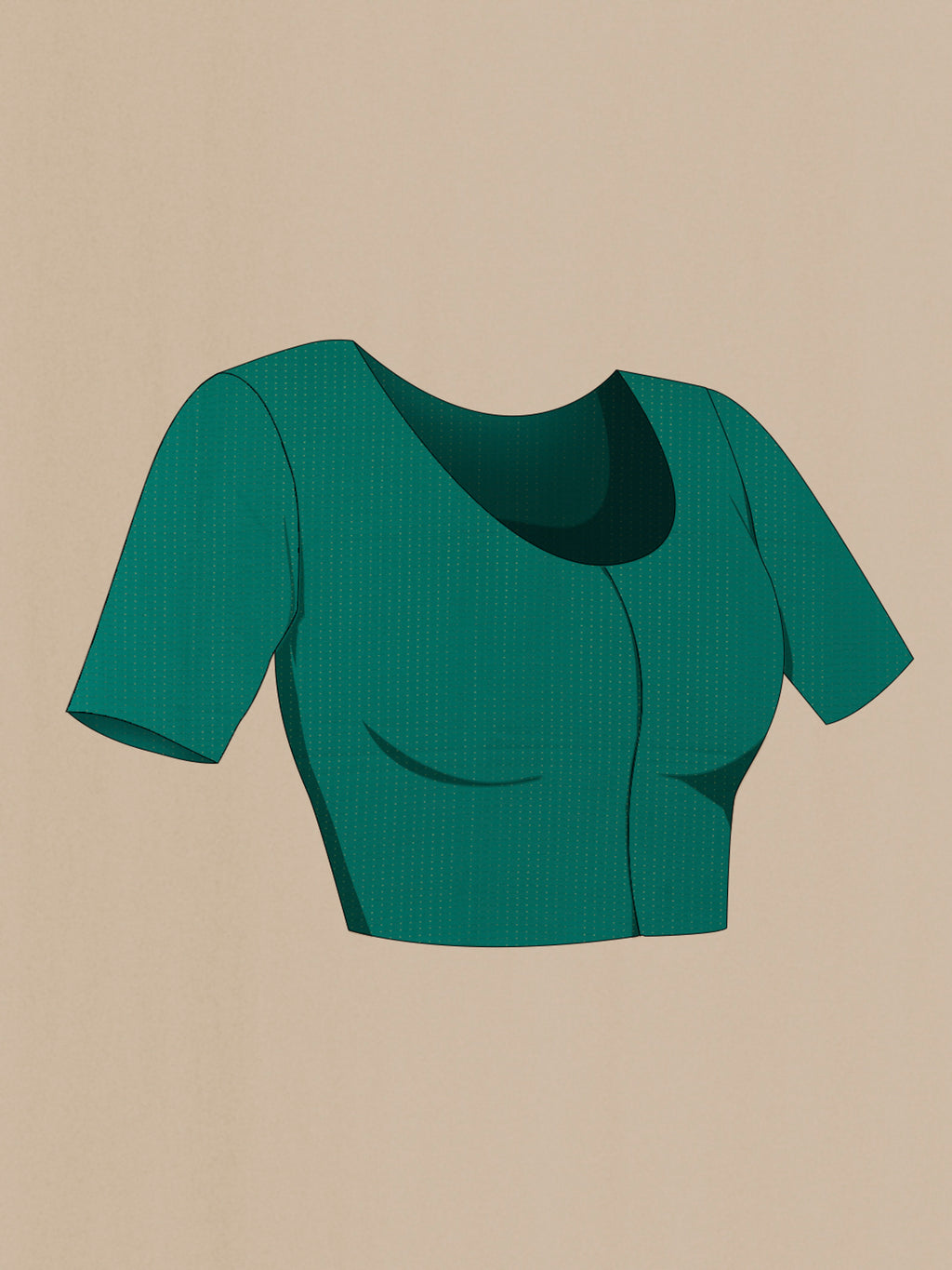 Close up image of the blouse of Sea Green Mysore Crepe Saree with Zari Butta on the body and Zari Border. 