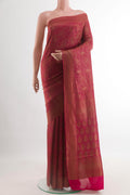 Pink Mysore Crepe Saree with Zari Brocade on the body and Zari Border.  displayed on a mannequin