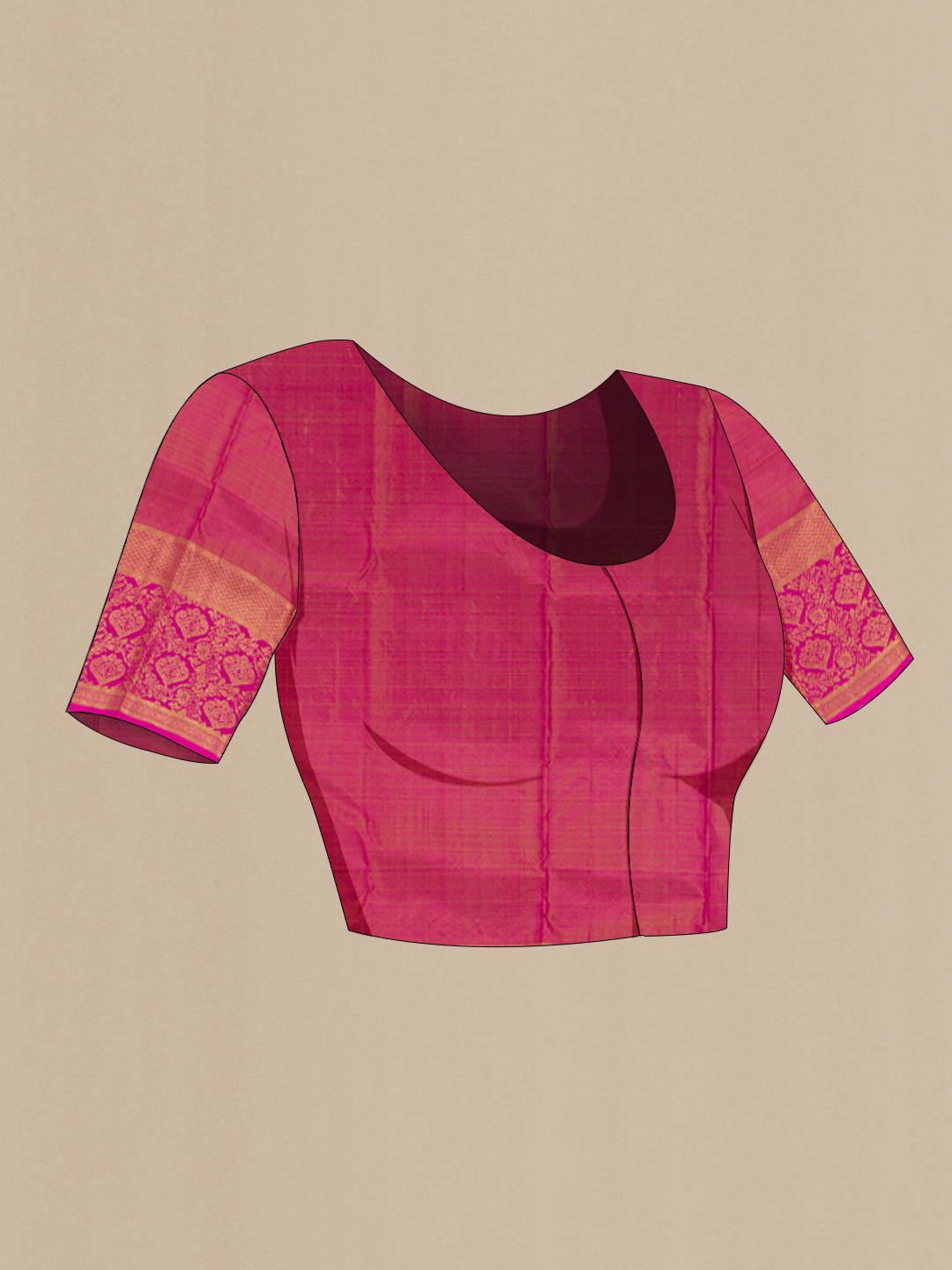 Close up image of the blouse of Cream Kanjivaram Silk Saree with Zari Brocade on the body and Zari Border. 