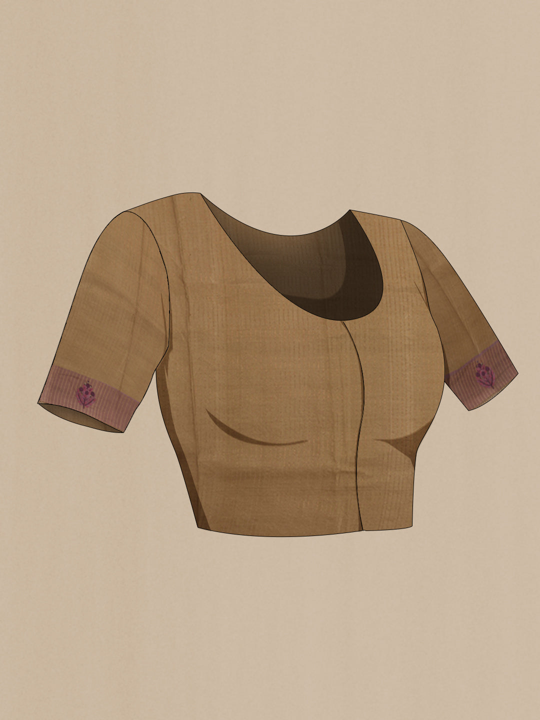 Close up image of the blouse of Purple Tussar Silk Saree with Embroidery on the body and Zari Border. 