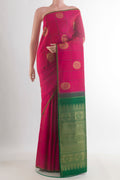 Pure Silk Pure Zari Pink Kanchipuram Saree with Checked design on the body and Zari Border.  displayed on a mannequin
