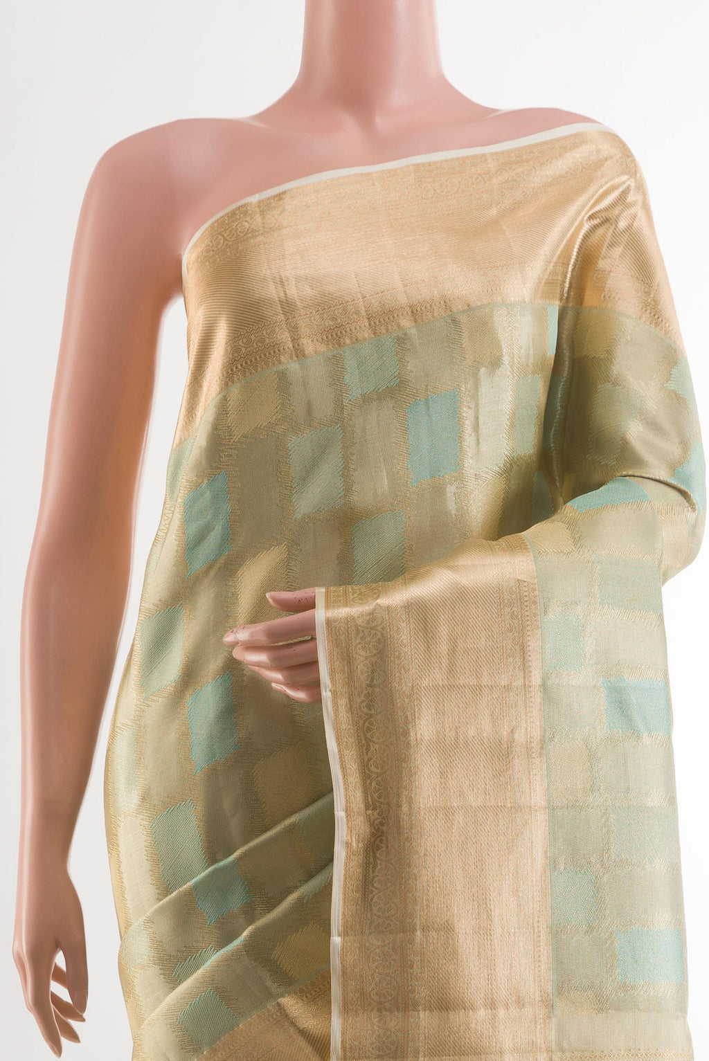 Border image of Blue Kanjivaram Silk Saree with Zari Brocade on the body and Zari Border. 