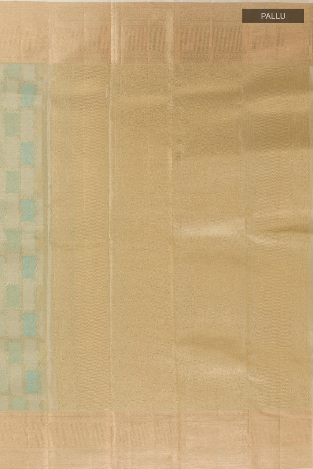 Close up image of the pallu of Blue Kanjivaram Silk Saree with Zari Brocade on the body and Zari Border. 