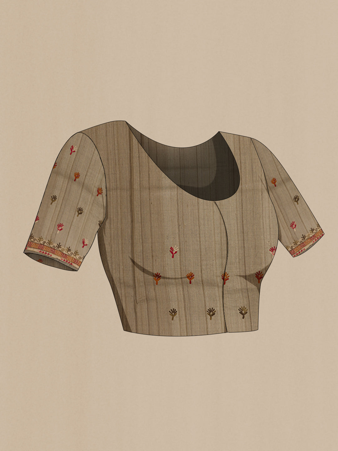 Close up image of the blouse of Bottle Green Tussar Silk Saree with Thread Butta on the body and Zari Border. 