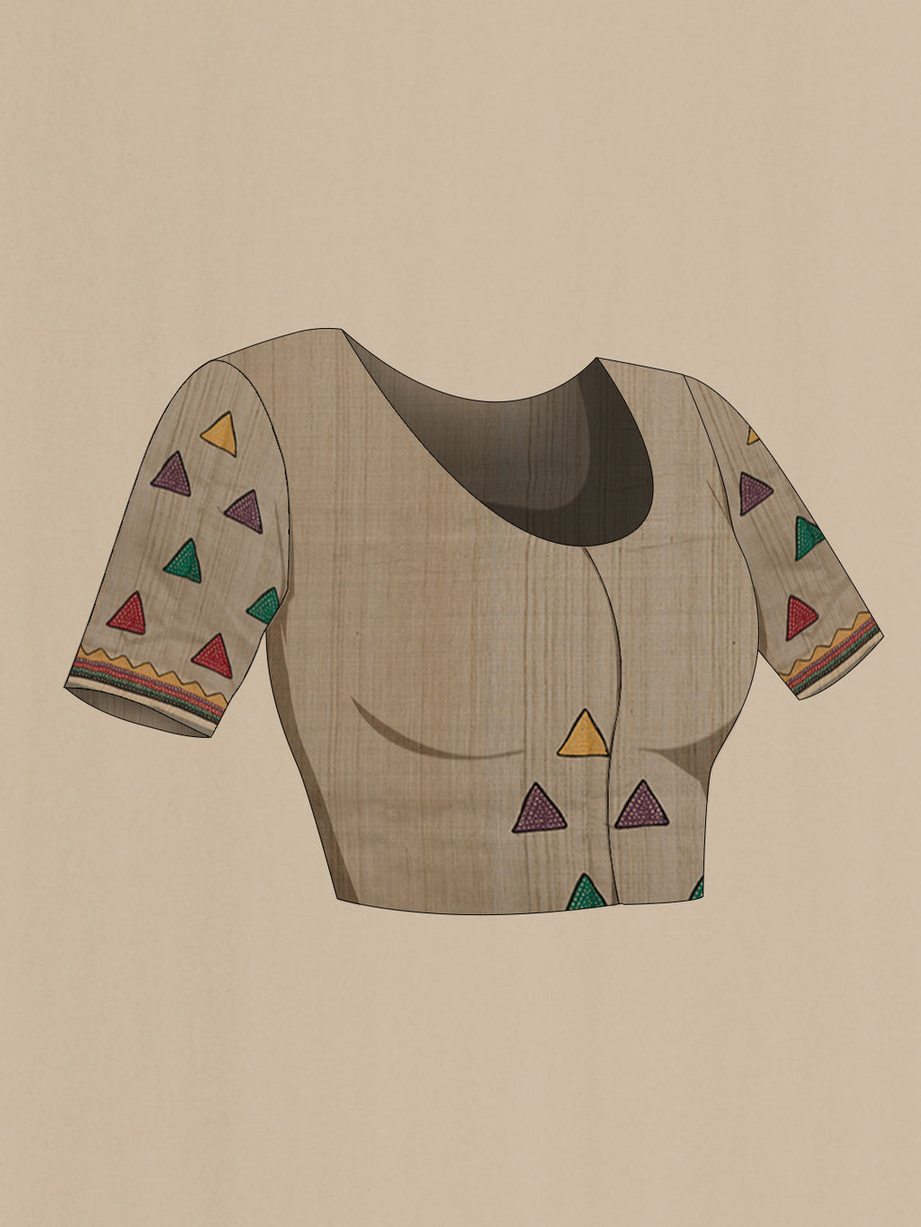Close up image of the blouse of Brown Tussar Silk Saree with Thread Butta on the body and Zari Border. 